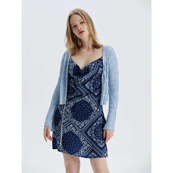 CIDER blue bandana paisley cowl neck cami bodycon mini dress size XS - Picture 7 of 7
